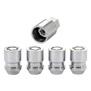 Chrome Cone Seat Wheel Lock Set (M12 x 1.5 Thread Size) – Set of 4 Locks and 1 Key