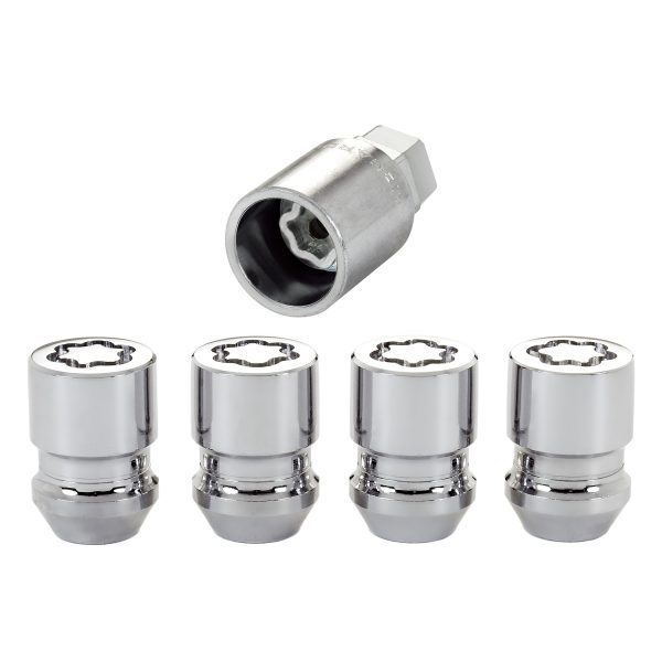 Chrome Cone Seat Wheel Lock Set (M12 x 1.5 Thread Size) – Set of 4 Locks and 1 Key