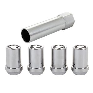 Chrome Tuner Style Cone Seat Wheel Lock Set (M12 x 1.5 Thread Size) – Set of 4 Locks and 1 Key