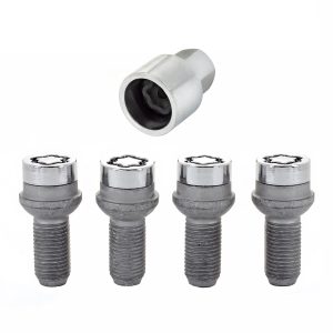 Chrome Bolt Style Radius Seat Lock Bolt Set (M14 x 1.5 Thread Size) – Set of 4 Locks and 1 Key