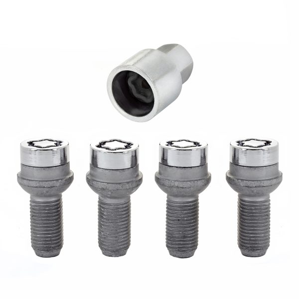 Chrome Bolt Style Radius Seat Lock Bolt Set (M14 x 1.5 Thread Size) – Set of 4 Locks and 1 Key