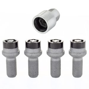 Black Bolt Style Radius Seat Lock Set (M14 x 1.5 Thread Size) – Set of 4 Locks and 1 Key