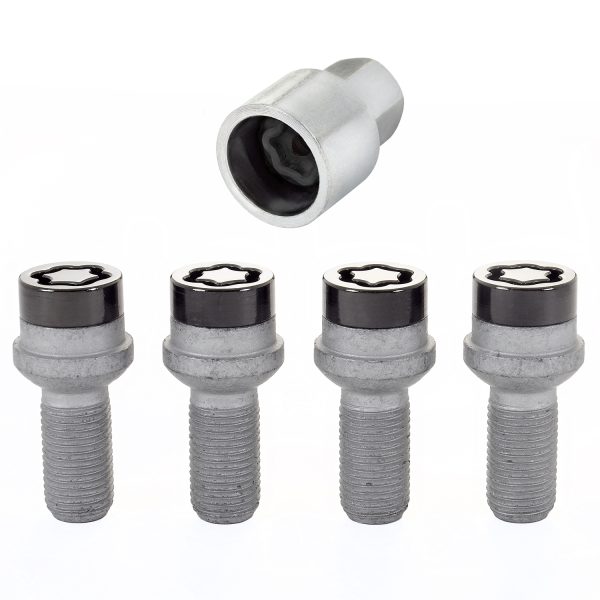 Black Bolt Style Radius Seat Lock Set (M14 x 1.5 Thread Size) – Set of 4 Locks and 1 Key