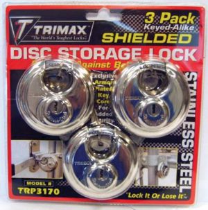 TRIMAX SHIELDED DISC LOCKS, PACK OF 3,KEYED ALIKE, Manufacturer: TRIMAX, Manufacturer Part Number: TRP3170-AD, Stock Photo - Actual parts may vary.