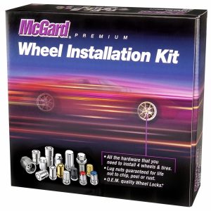 Black SplineDrive 5 Lug Wheel Installation Kit (M14 x 1.5 Thread Size); Set of 16 Lug Nuts, 1 Installation Tool, 4 Wheel Locks, 1 Key & Key Storage Pouch