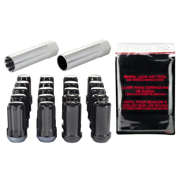 Black SplineDrive 5 Lug Wheel Installation Kit (M14 x 1.5 Thread Size); Set of 16 Lug Nuts, 1 Installation Tool, 4 Wheel Locks, 1 Key & Key Storage Pouch - Image 2