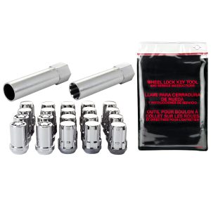 Chrome SplineDrive 5 Lug Wheel Installation kit (M12 x 1.5 Thread Size); Set of 16 Lug Nuts, 1 Installation Tool, 4 Wheel Locks, 1 Key, Key Storage Pouch