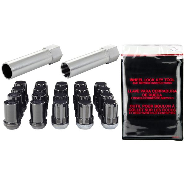 Black SplineDrive 5 Lug Wheel Installation Kit (M12 x 1.5 Thread Size); Set of 16 Lug Nuts, 1 Installation Tool, 4 Wheel Locks, 1 Key, Key Storage Pouch - Image 2