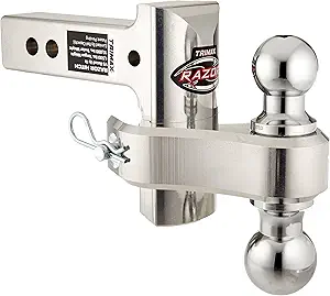 TRIMAX TRZ4ALRP 4" Aluminum Adjustable Hitch with Dual Hitch Ball and Receiver Adjustment Pin, Silver