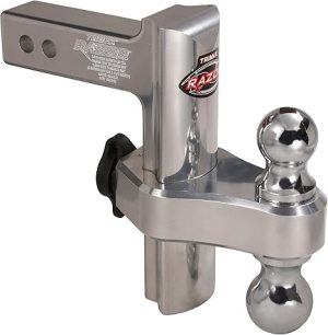 Trimax TRZ8AL 8" Premium Aluminum Adjustable Hitch with Dual Hitch Ball and T5 Receiver Lock, Polished Aluminum
