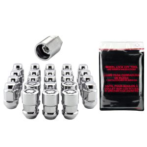 Jeep Wrangler 23-Piece Chrome Bulge Cone Seat Wheel Installation Kit (1/2-20 Thread Size); Set of 18 Lug Nuts, 5 Wheel Locks, 1 Key & 1 Key Storage Pouch