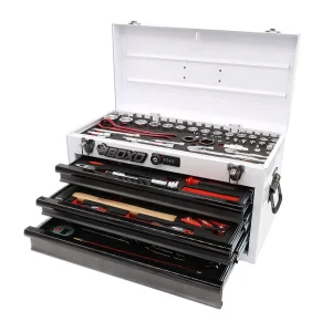 MotoBox | 103-Piece Metric Motorcycle 3-Drawer Hand Carry Tool Box - WHITE